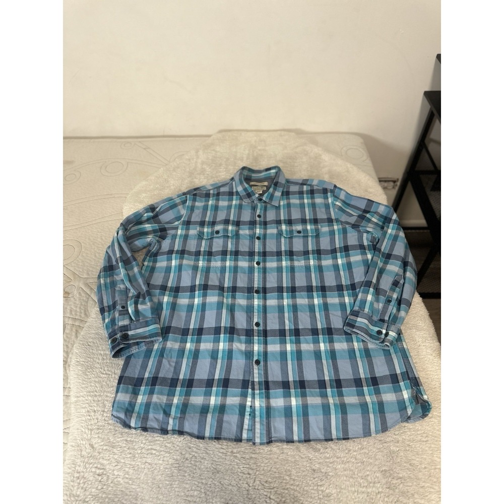 LL Bean Men's Slightly Fitted Blue Plaid Button Down Flannel Shirt Size XXL Top